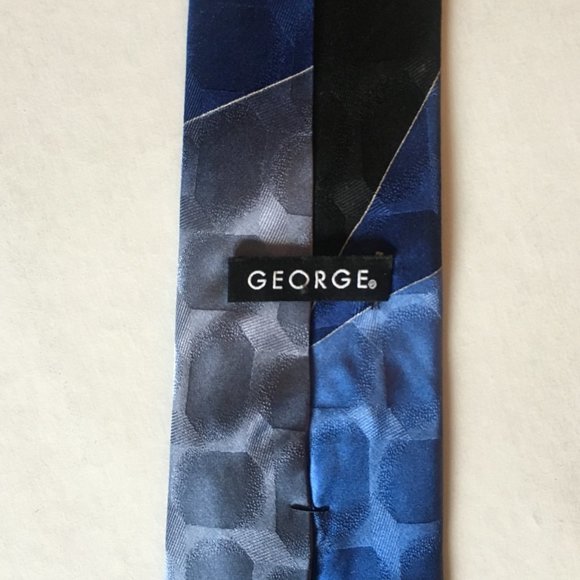 George 100% Silk Blue Gray Black Multicolored Tie - Picture 2 of 2